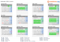 Kalender 2021 mit Ferien und Feiertagen Luzern