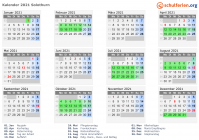 Kalender 2021 mit Ferien und Feiertagen Solothurn