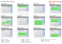 Kalender 2021 mit Ferien und Feiertagen Thurgau