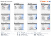 Kalender 2021 mit Ferien und Feiertagen Slowakei