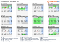 Kalender 2021 mit Ferien und Feiertagen Trenčiansky kraj
