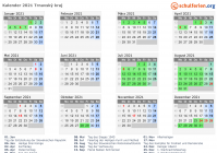 Kalender 2021 mit Ferien und Feiertagen Trnavský kraj