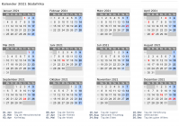 Kalender 2021 mit Ferien und Feiertagen Südafrika