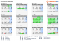 Kalender 2021 mit Ferien und Feiertagen Beraun