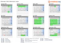 Kalender 2021 mit Ferien und Feiertagen Böhmisch Leipa