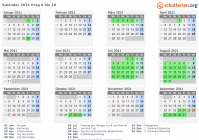 Kalender 2021 mit Ferien und Feiertagen Prag 6 bis 10