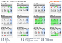 Kalender 2021 mit Ferien und Feiertagen Reichenau an der Knieschna