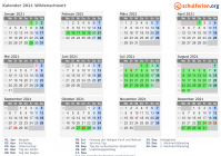 Kalender 2021 mit Ferien und Feiertagen Wildenschwert