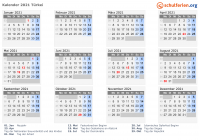 Kalender 2021 mit Ferien und Feiertagen Türkei