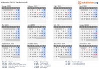 Kalender 2021 mit Ferien und Feiertagen Vatikanstadt