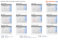 Kalender 2021 mit Ferien und Feiertagen Vereinigte Arabische Emirate