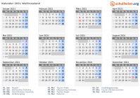 Kalender 2021 mit Ferien und Feiertagen Weißrussland