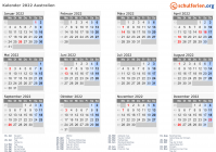 Kalender 2022 mit Ferien und Feiertagen Australien