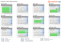 Kalender 2022 mit Ferien und Feiertagen Südaustralien