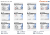 Kalender  mit Ferien und Feiertagen Barbados