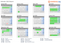 Kalender 2022 mit Ferien und Feiertagen Bayern