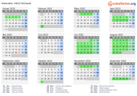 Kalender 2022 mit Ferien und Feiertagen Brüssel