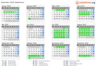 Kalender 2022 mit Ferien und Feiertagen Wallonien