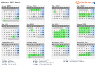 Kalender 2022 mit Ferien und Feiertagen Berlin