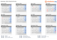 Kalender 2022 mit Ferien und Feiertagen Distrikt Brcko