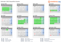 Kalender 2022 mit Ferien und Feiertagen Republika Srpska