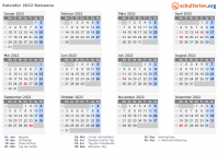 Kalender 2022 mit Ferien und Feiertagen Botsuana