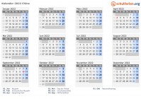 Kalender  mit Ferien und Feiertagen China