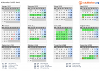 Kalender 2022 mit Ferien und Feiertagen Arrö