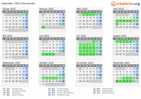 Kalender 2022 mit Ferien und Feiertagen Bornholm