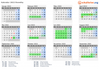 Kalender 2022 mit Ferien und Feiertagen Brøndby