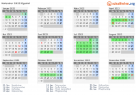 Kalender 2022 mit Ferien und Feiertagen Egedal