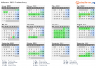 Kalender 2022 mit Ferien und Feiertagen Fredensborg