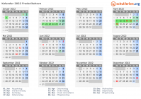 Kalender 2022 mit Ferien und Feiertagen Frederikshavn
