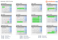 Kalender 2022 mit Ferien und Feiertagen Furesø