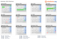 Kalender 2022 mit Ferien und Feiertagen Glostrup