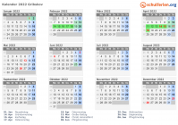 Kalender 2022 mit Ferien und Feiertagen Gribskov