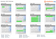 Kalender 2022 mit Ferien und Feiertagen Halsnæs