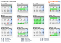 Kalender 2022 mit Ferien und Feiertagen Hedensted