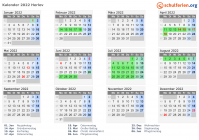 Kalender 2022 mit Ferien und Feiertagen Herlev