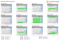 Kalender 2022 mit Ferien und Feiertagen Hørsholm