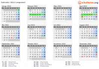 Kalender 2022 mit Ferien und Feiertagen Langeland