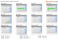 Kalender 2022 mit Ferien und Feiertagen Lyngby-Taarbæk