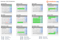 Kalender 2022 mit Ferien und Feiertagen Middelfart