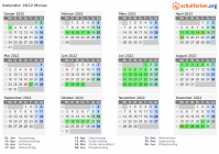 Kalender 2022 mit Ferien und Feiertagen Morsø