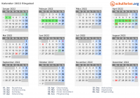 Kalender 2022 mit Ferien und Feiertagen Ringsted