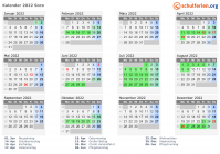 Kalender 2022 mit Ferien und Feiertagen Sorø