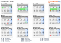 Kalender 2022 mit Ferien und Feiertagen Tårnby