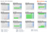 Kalender 2022 mit Ferien und Feiertagen Vallensbæk