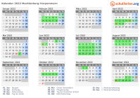 Kalender 2022 mit Ferien und Feiertagen Mecklenburg-Vorpommern