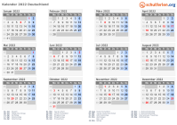 Kalender 2022 mit Ferien und Feiertagen Deutschland